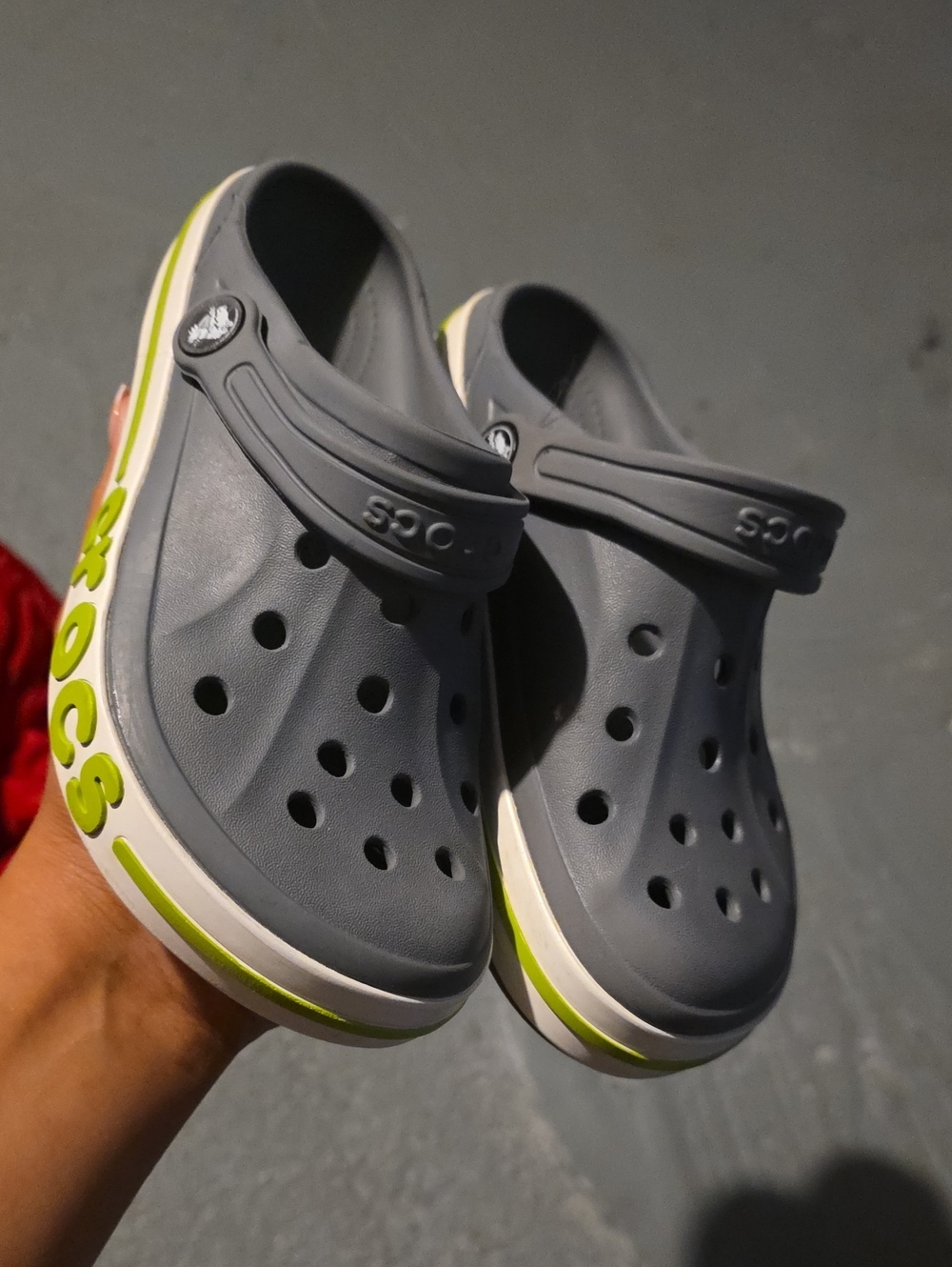 Kids Gray Slip-On Clogs with Lime Accent
